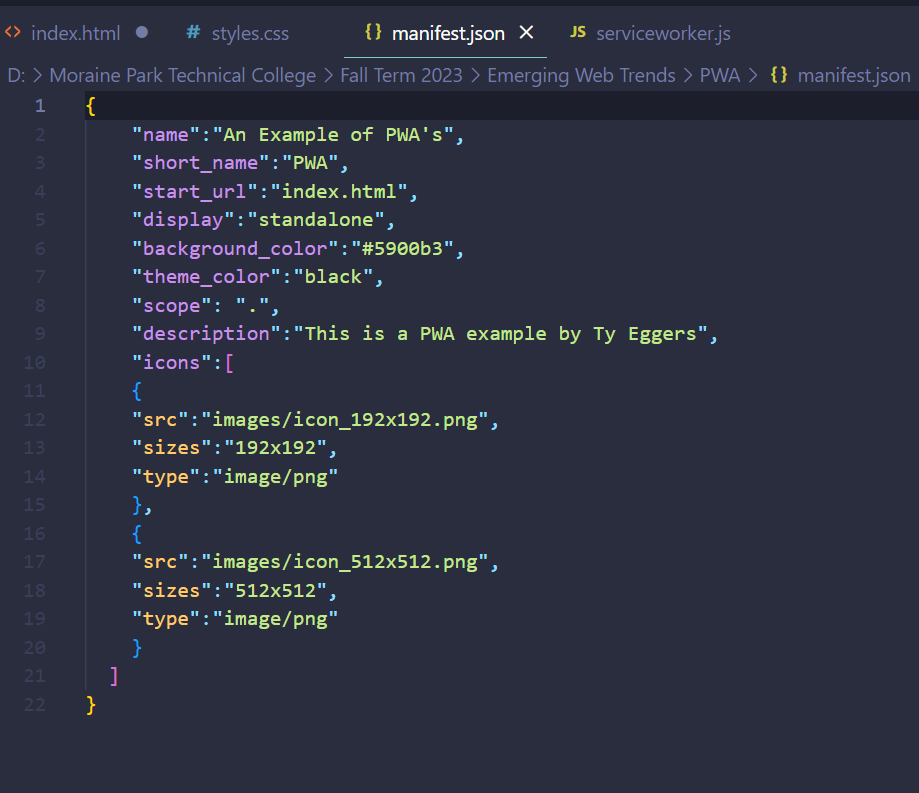 Code of a manifest document